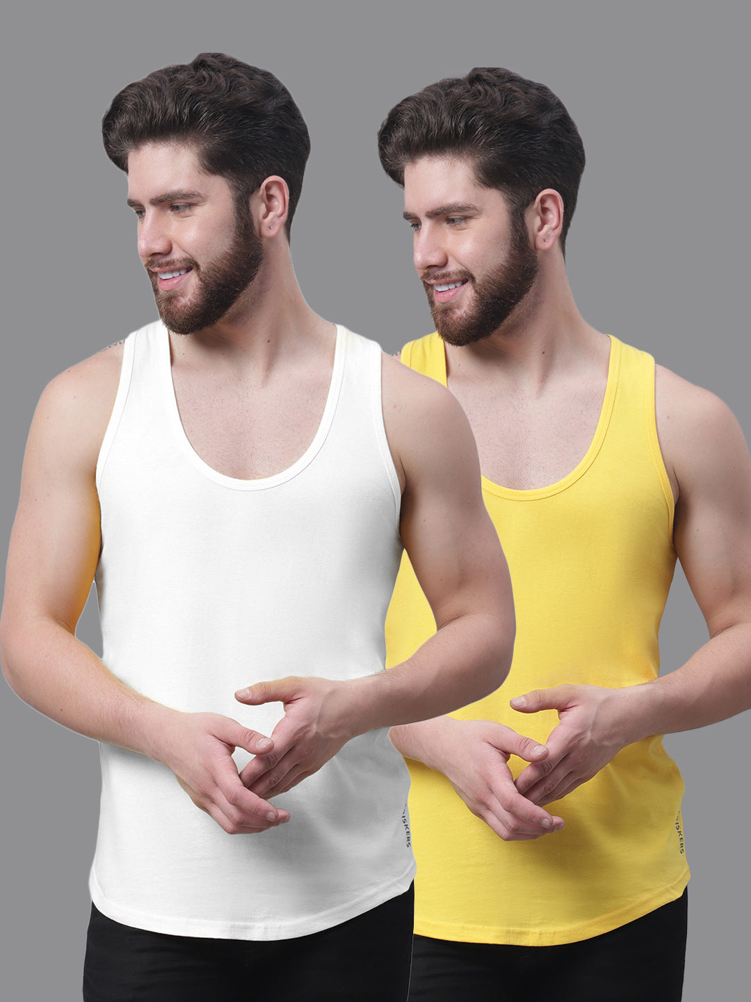 Men's Pack Of 2 White & Red Solid Pure Cotton Innerwear Gym Vest - Friskers