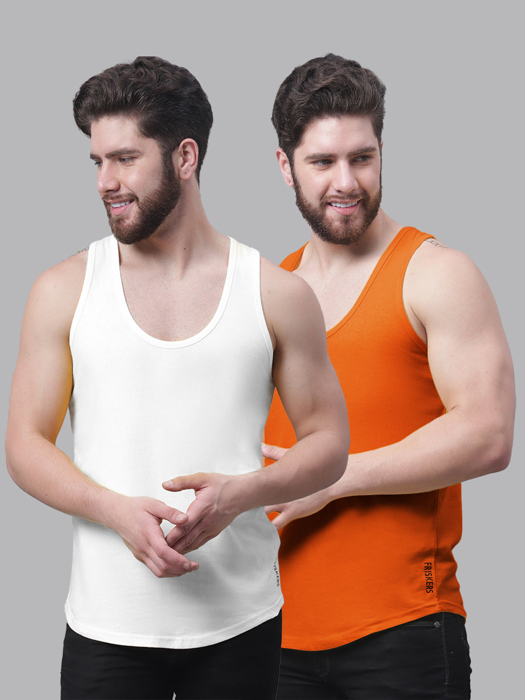 Men's Pack Of 2 White & Red Solid Pure Cotton Innerwear Gym Vest - Friskers