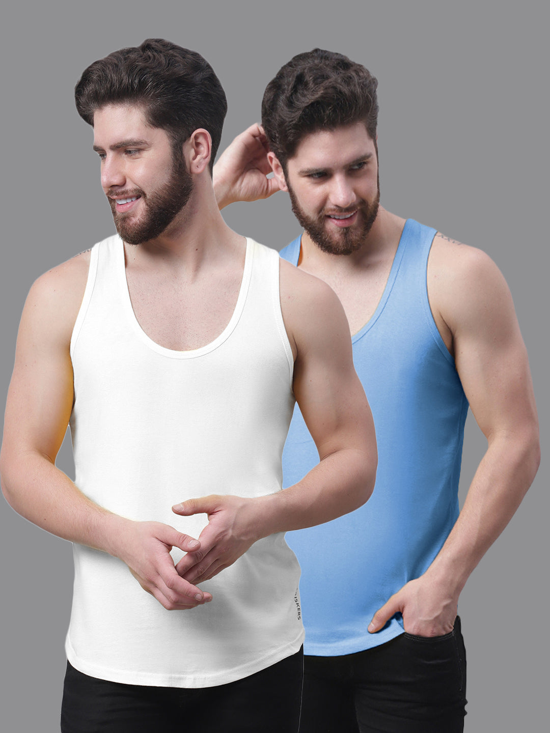 Men's Pack Of 2 White & Red Solid Pure Cotton Innerwear Gym Vest - Friskers