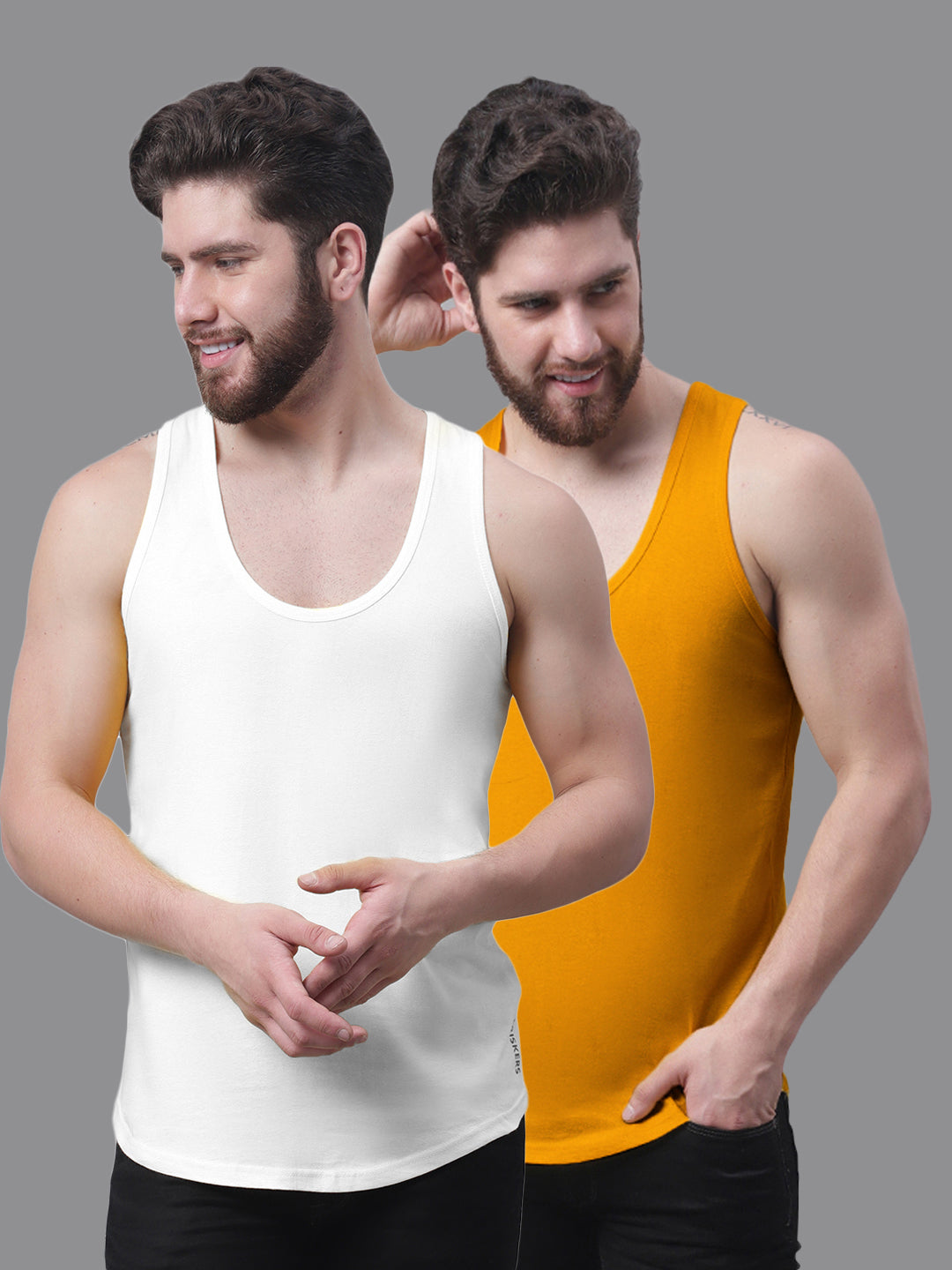 Men's Pack Of 2 White & Red Solid Pure Cotton Innerwear Gym Vest - Friskers