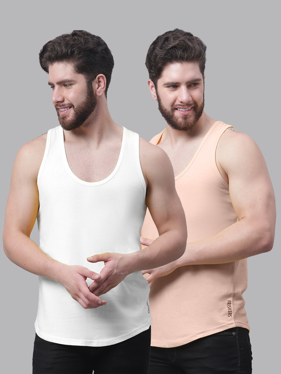 Men's Pack Of 2 White & Red Solid Pure Cotton Innerwear Gym Vest - Friskers