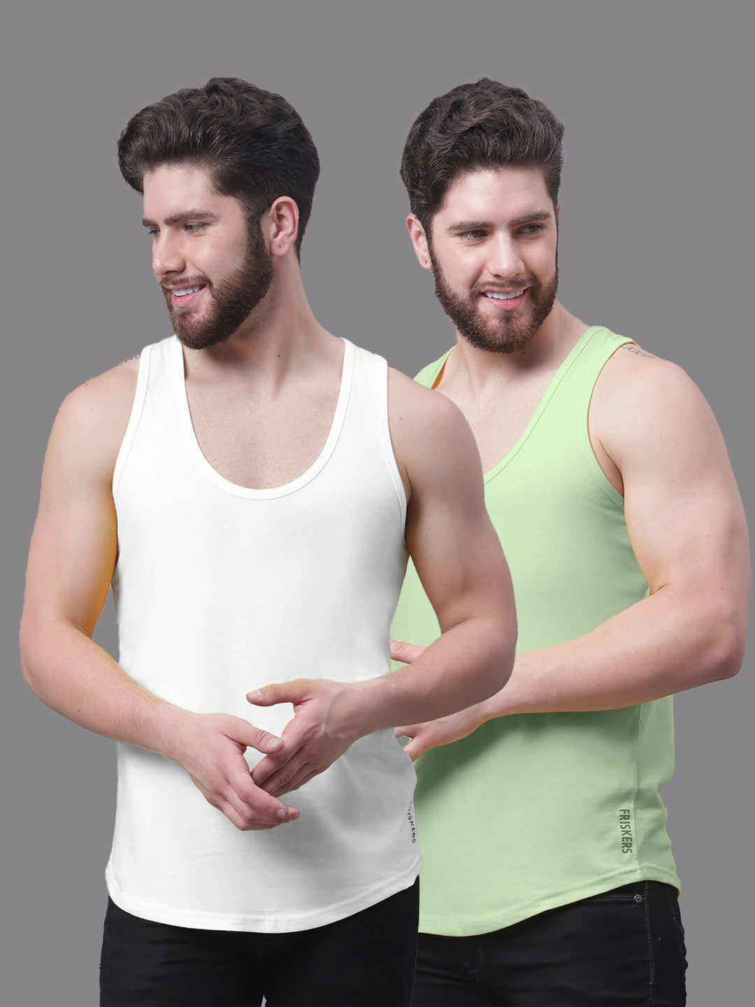 Men's Pack Of 2 White & Red Solid Pure Cotton Innerwear Gym Vest - Friskers