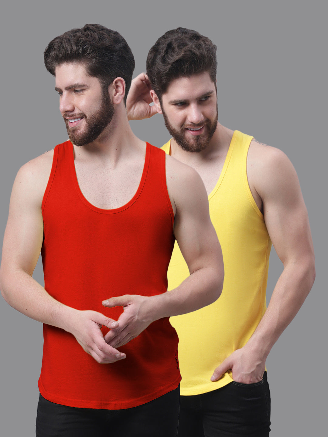 Men's Pack Of 2 Solid Pure Cotton Innerwear Gym Vest - Friskers
