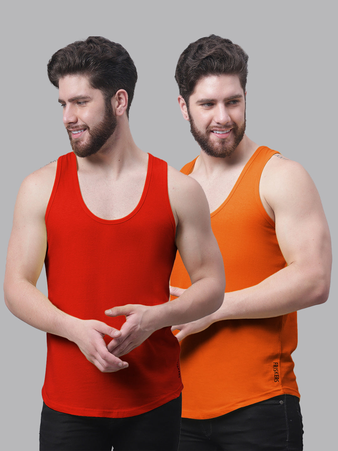 Men's Pack Of 2 Solid Pure Cotton Innerwear Gym Vest - Friskers