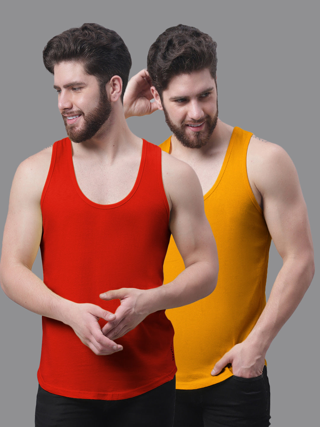 Men's Pack Of 2 Solid Pure Cotton Innerwear Gym Vest - Friskers
