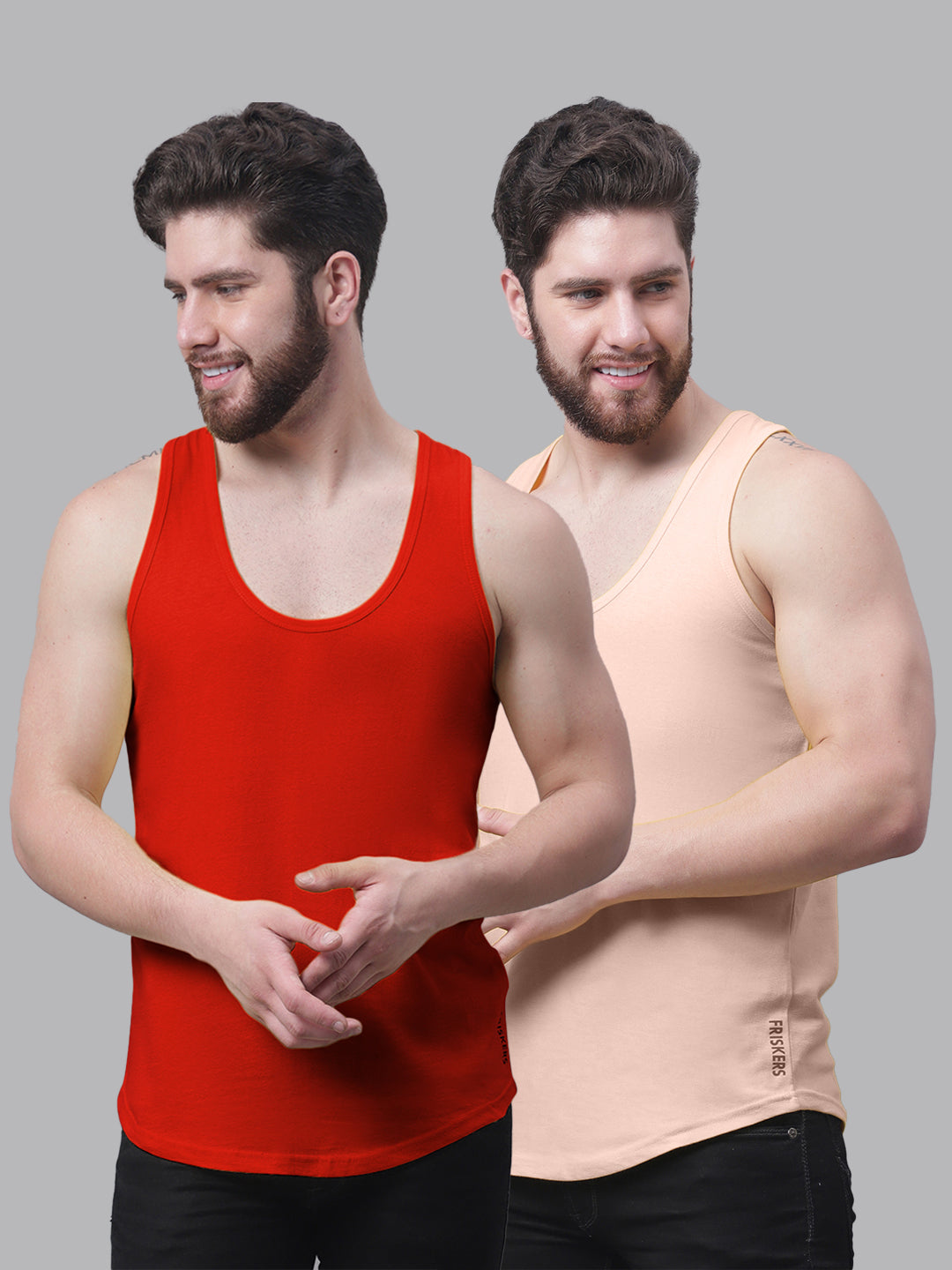 Men's Pack Of 2 Solid Pure Cotton Innerwear Gym Vest - Friskers