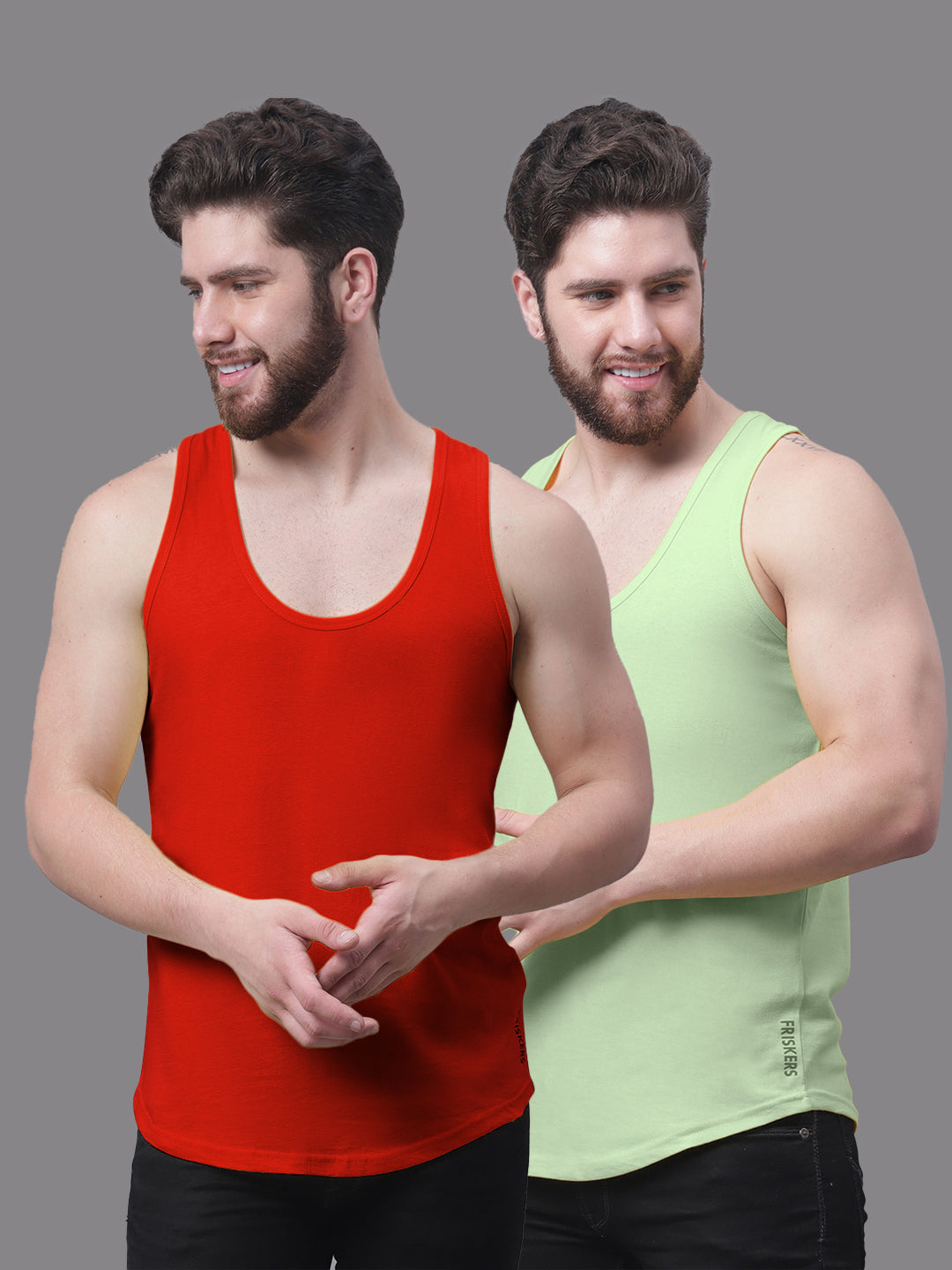 Men's Pack Of 2 Solid Pure Cotton Innerwear Gym Vest - Friskers