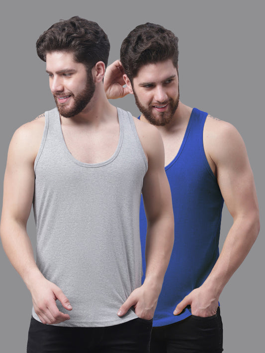 Men's Pack Of 2 Solid Pure Cotton Innerwear Gym Vest - Friskers