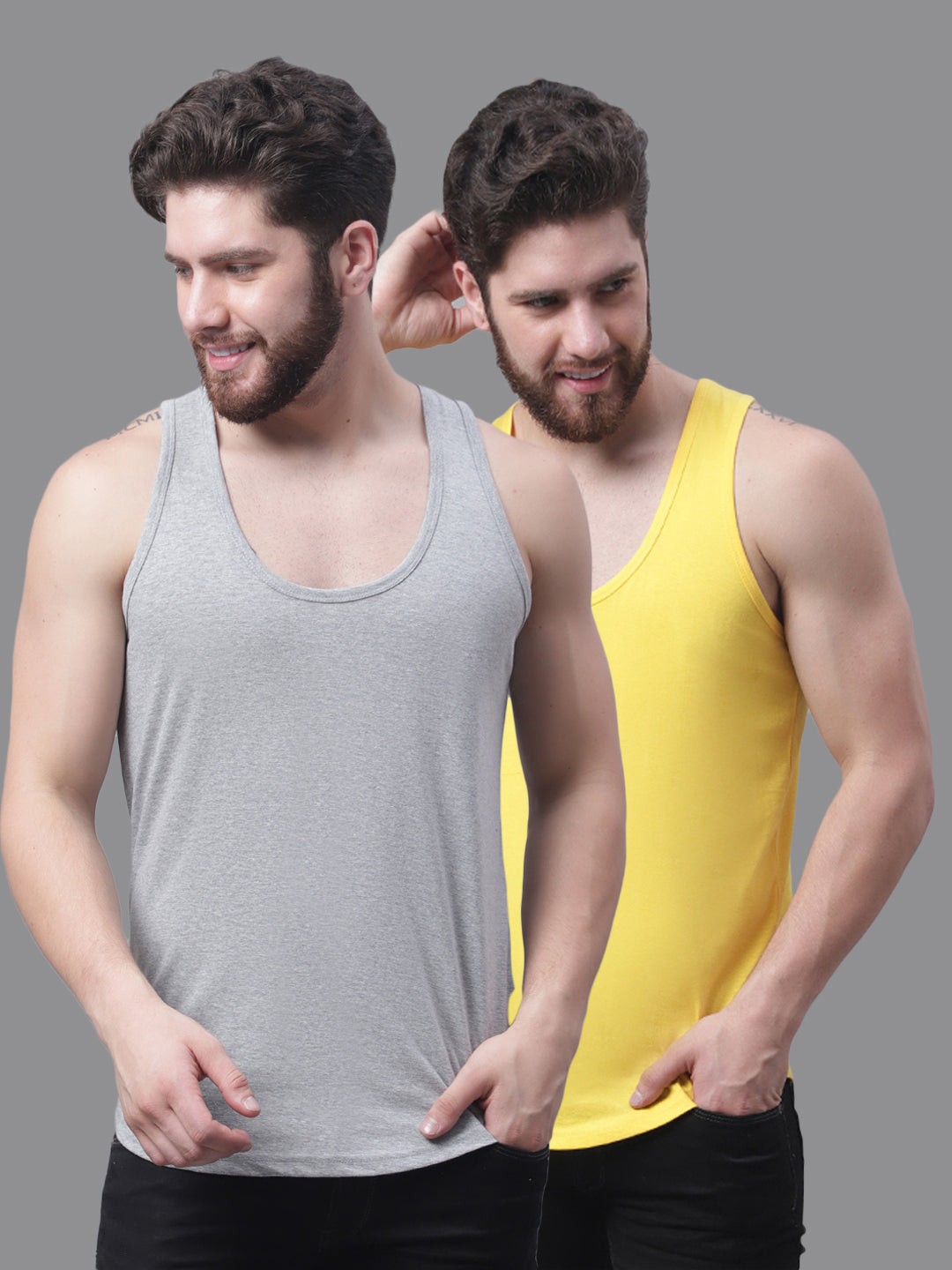 Men's Pack Of 2 Solid Pure Cotton Innerwear Gym Vest - Friskers