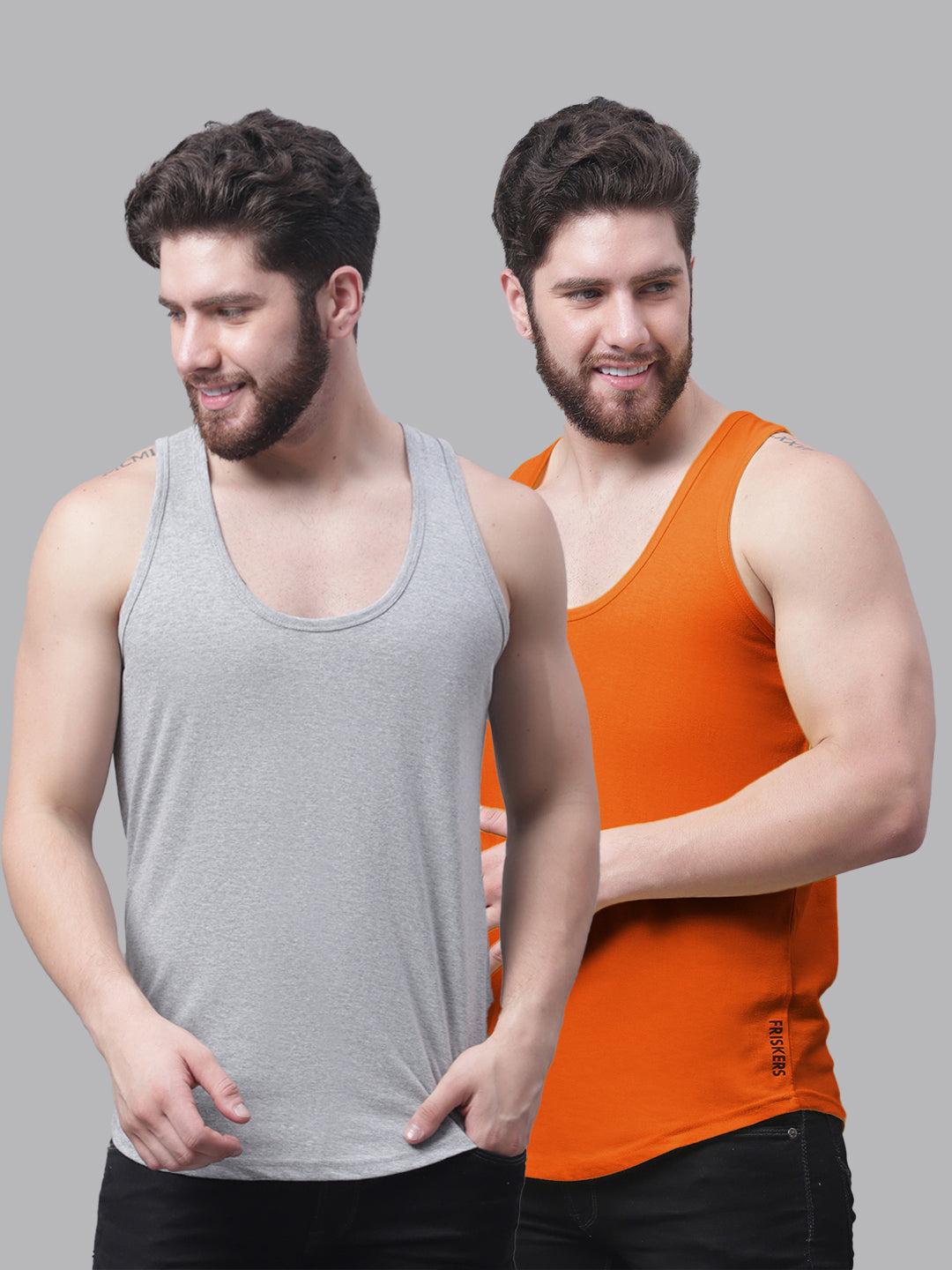 Men's Pack Of 2 Solid Pure Cotton Innerwear Gym Vest - Friskers