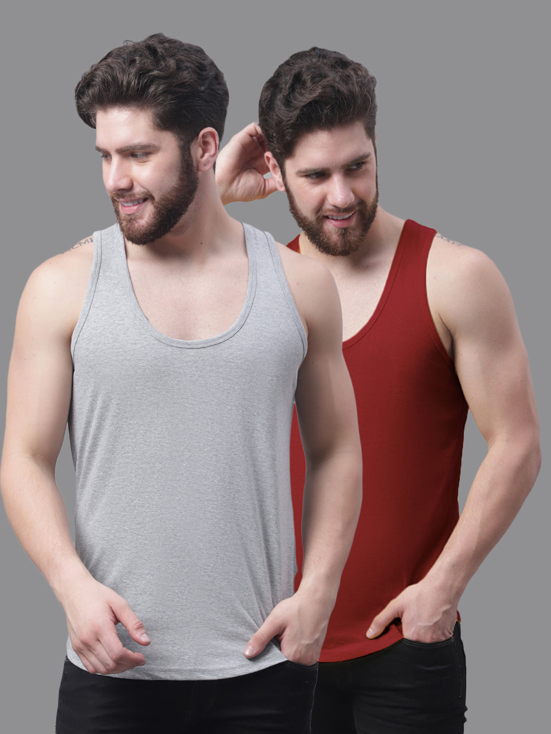 Men's Pack Of 2 Solid Pure Cotton Innerwear Gym Vest - Friskers