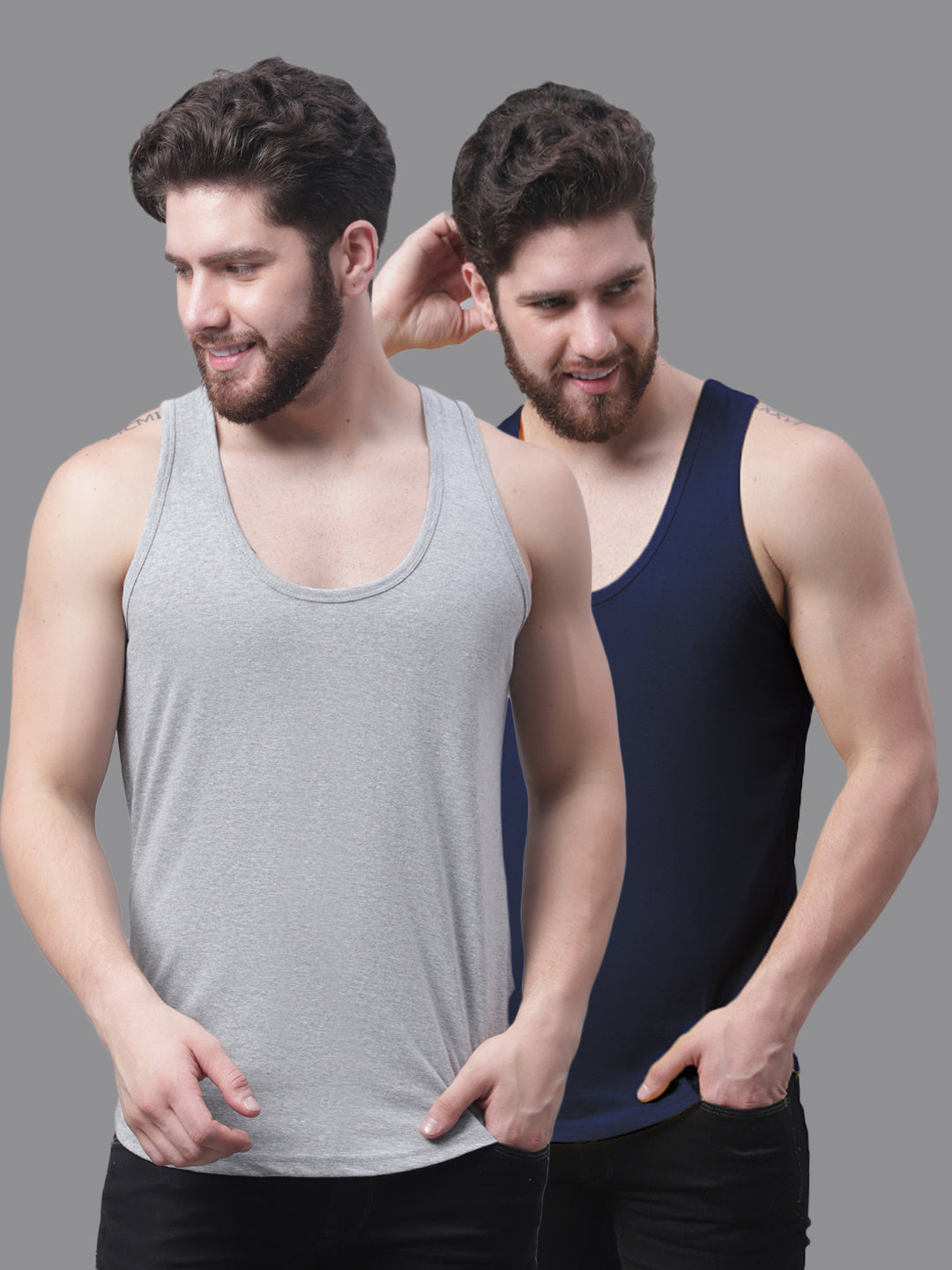 Men's Pack Of 2 Solid Pure Cotton Innerwear Gym Vest - Friskers