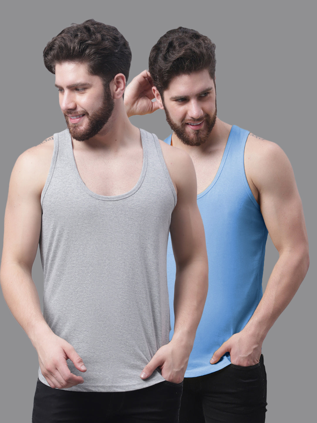 Men's Pack Of 2 Solid Pure Cotton Innerwear Gym Vest - Friskers