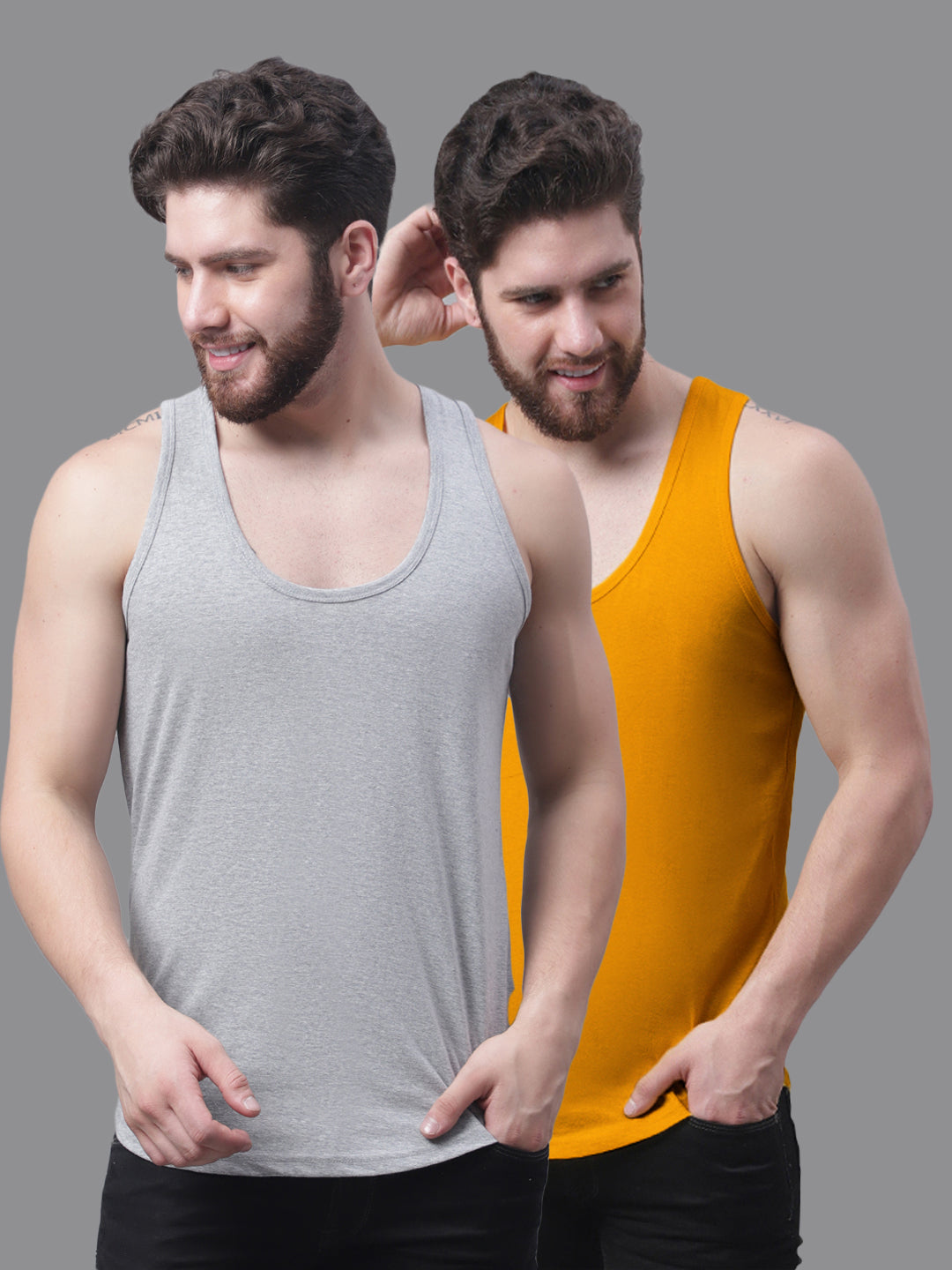 Men's Pack Of 2 Solid Pure Cotton Innerwear Gym Vest - Friskers