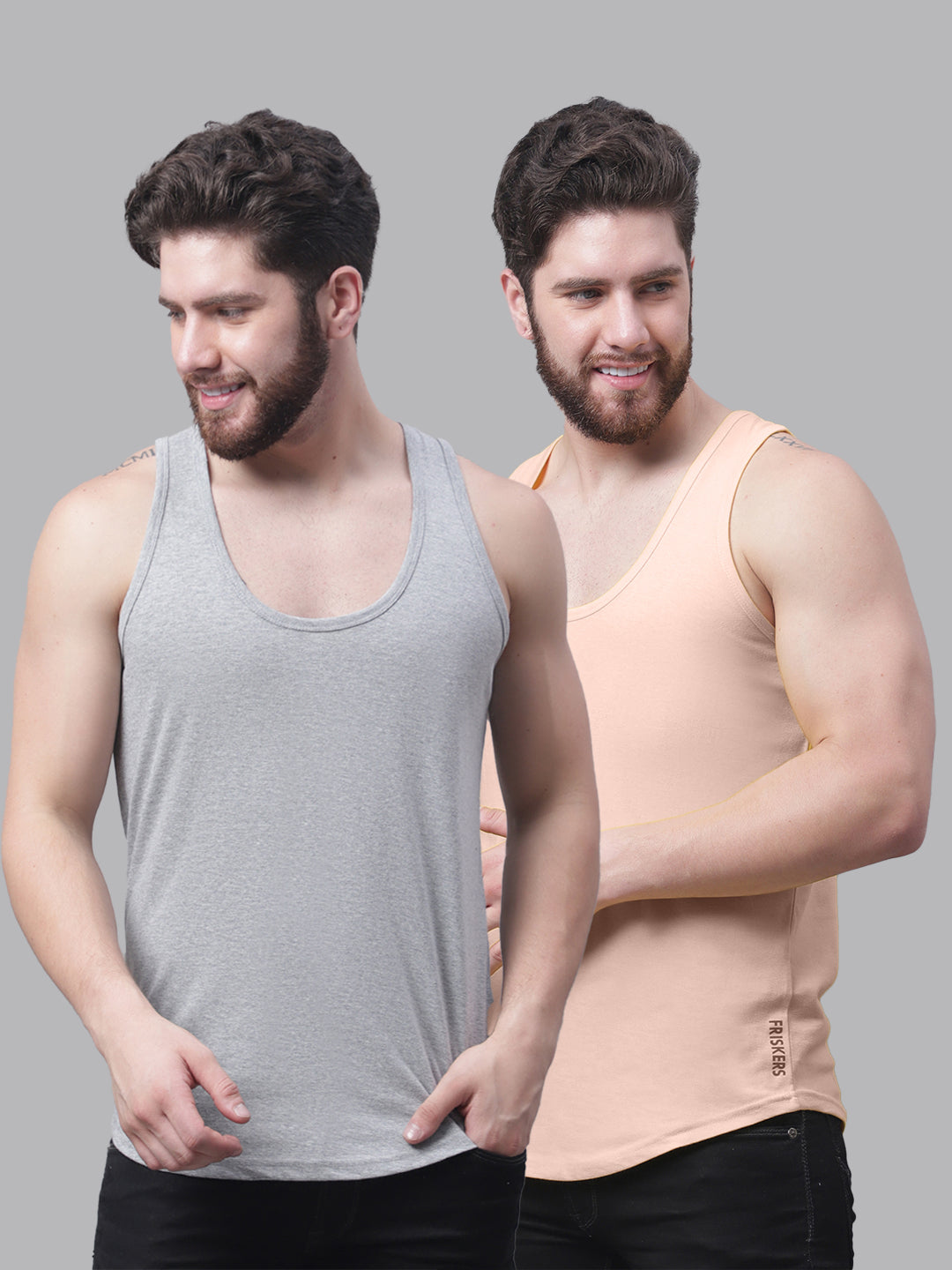 Men's Pack Of 2 Solid Pure Cotton Innerwear Gym Vest - Friskers