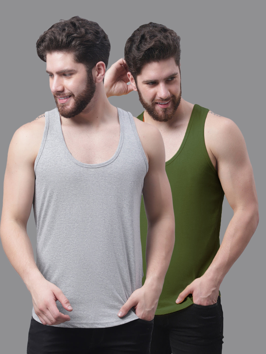 Men's Pack Of 2 Solid Pure Cotton Innerwear Gym Vest - Friskers