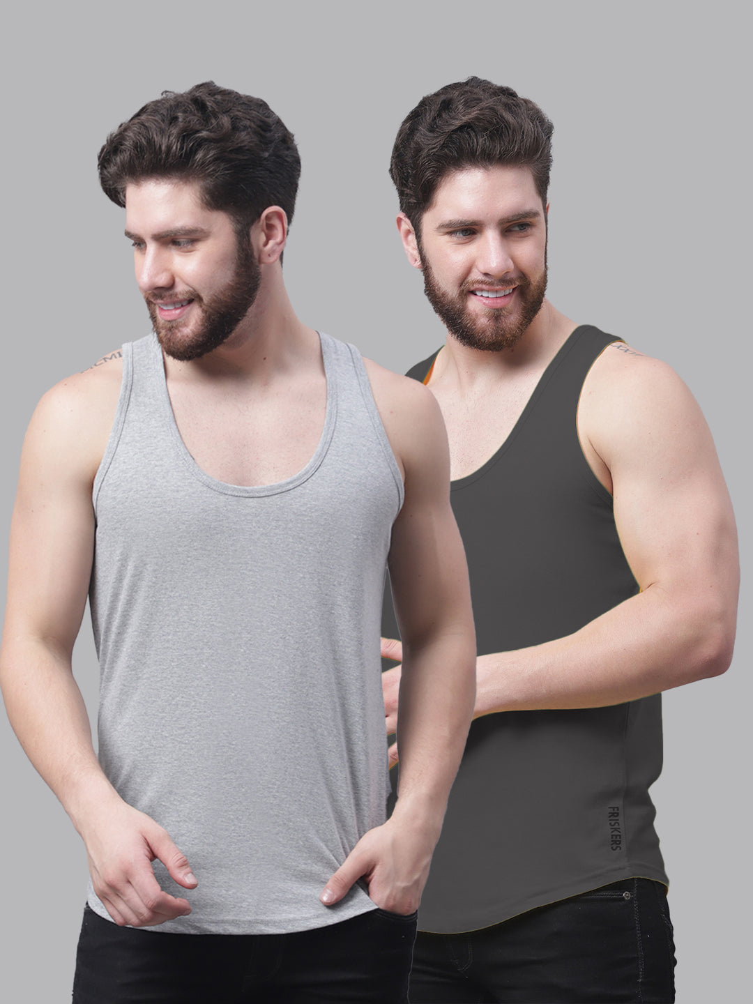 Men's Pack Of 2 Solid Pure Cotton Innerwear Gym Vest - Friskers