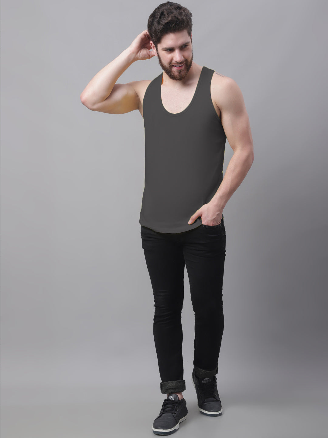 Men's Pack Of 2 Solid Pure Cotton Innerwear Gym Vest - Friskers