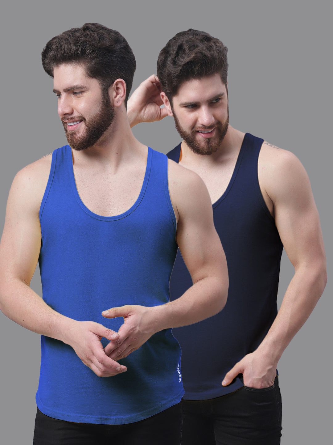 Men's Pack Of 2 Solid Pure Cotton Innerwear Gym Vest - Friskers