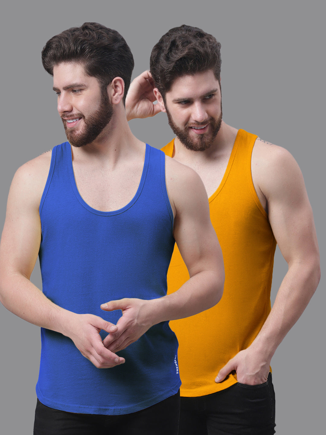 Men's Pack Of 2 Solid Pure Cotton Innerwear Gym Vest - Friskers