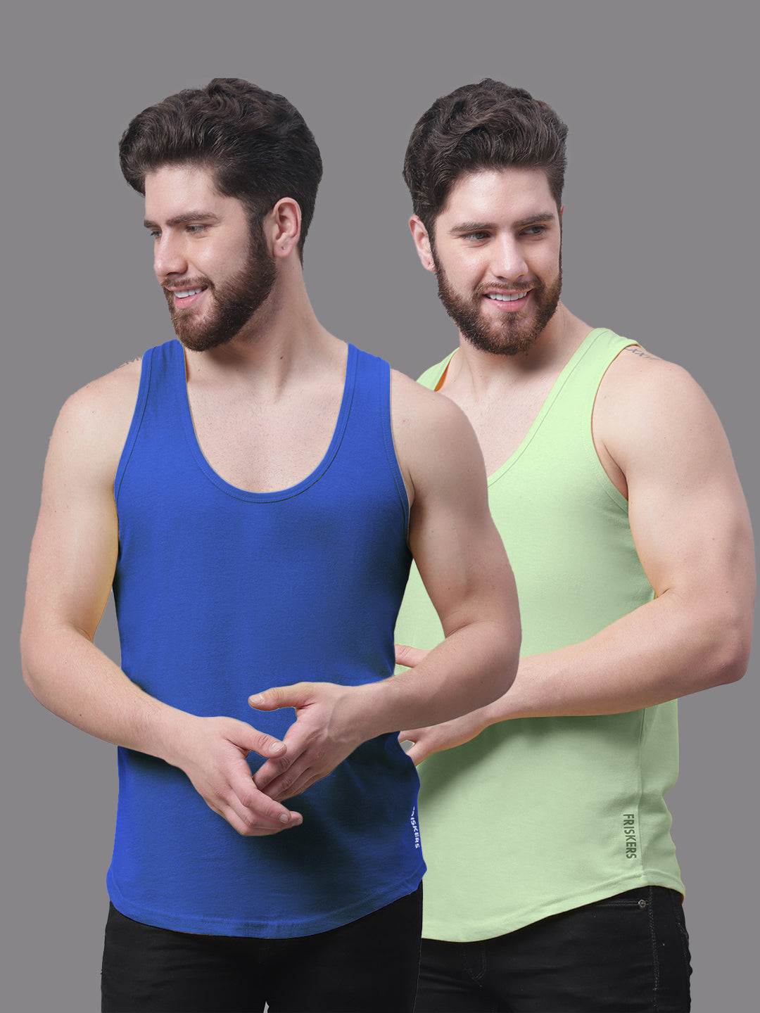 Men's Pack Of 2 Solid Pure Cotton Innerwear Gym Vest - Friskers