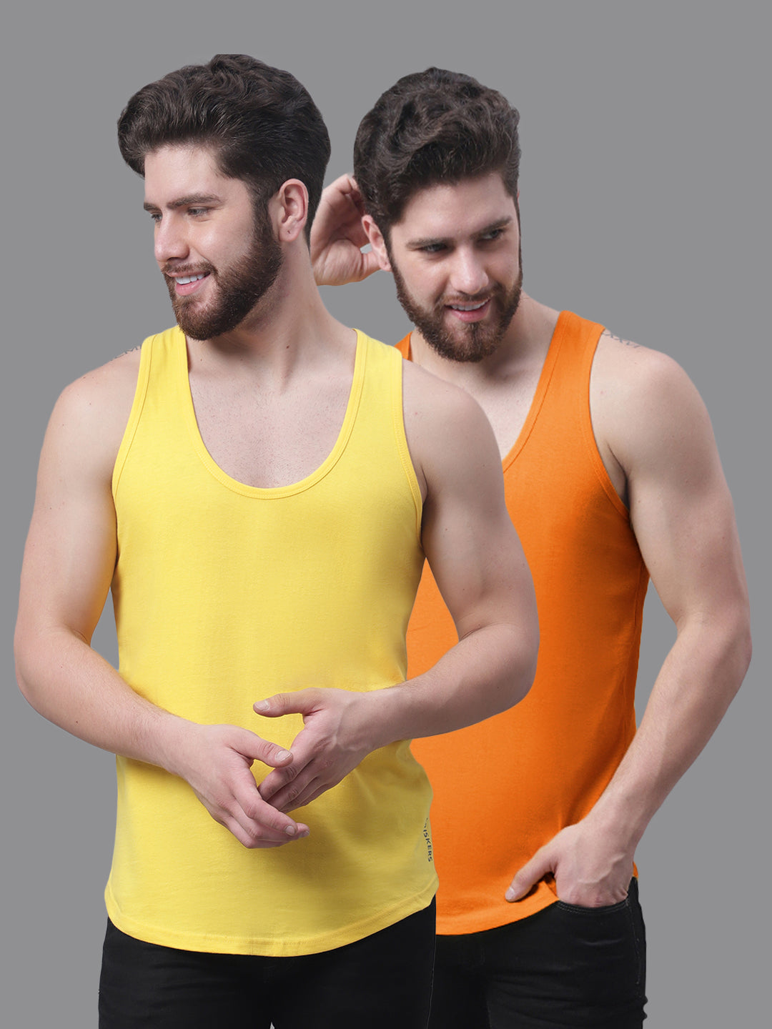 Men's Pack Of 2 Solid Pure Cotton Innerwear Gym Vest - Friskers