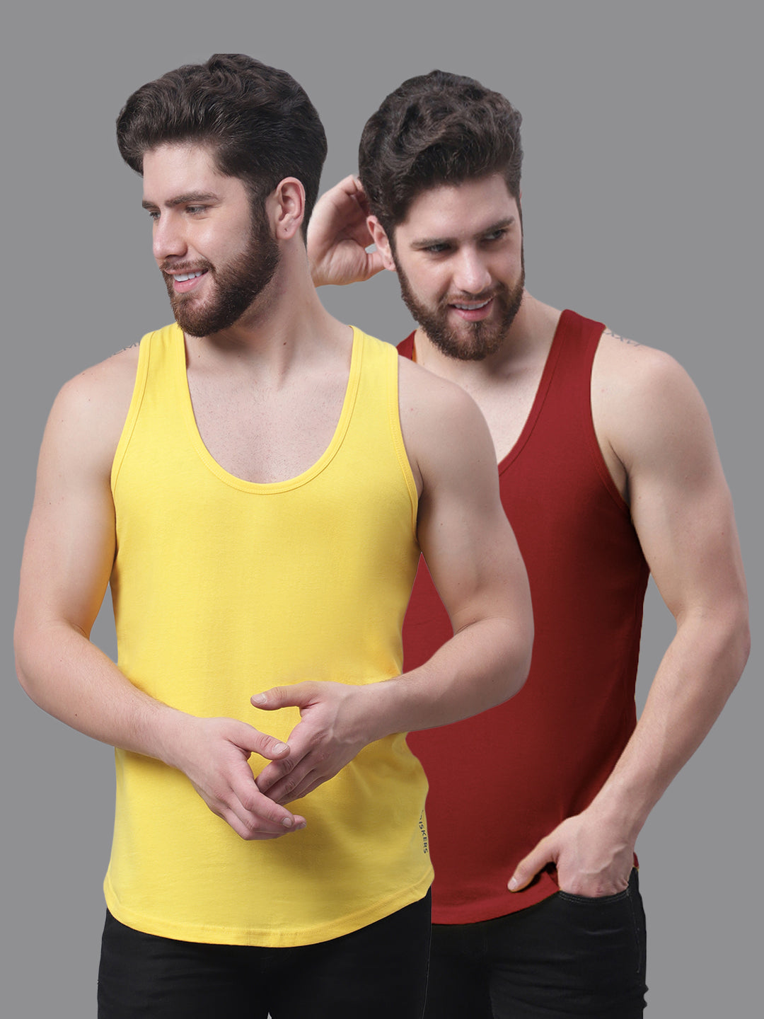 Men's Pack Of 2 Solid Pure Cotton Innerwear Gym Vest - Friskers