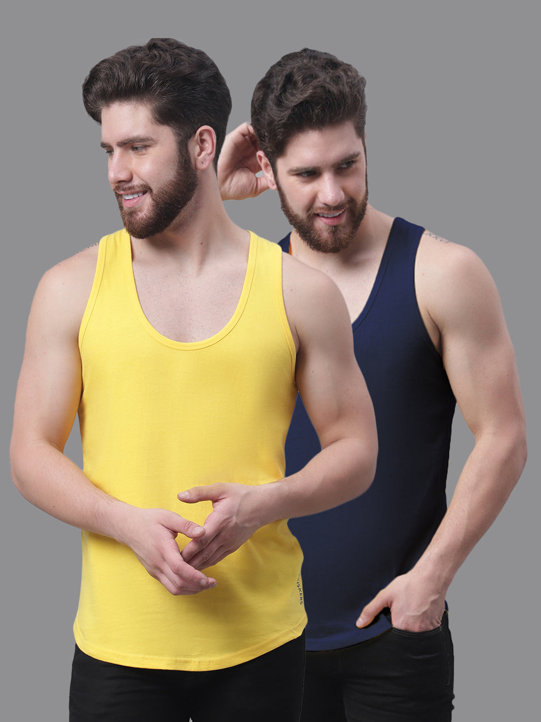 Men's Pack Of 2 Solid Pure Cotton Innerwear Gym Vest - Friskers