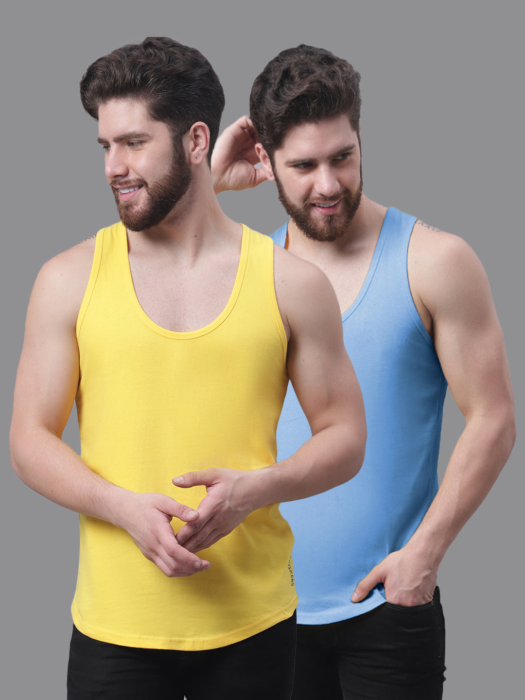 Men's Pack Of 2 Solid Pure Cotton Innerwear Gym Vest - Friskers