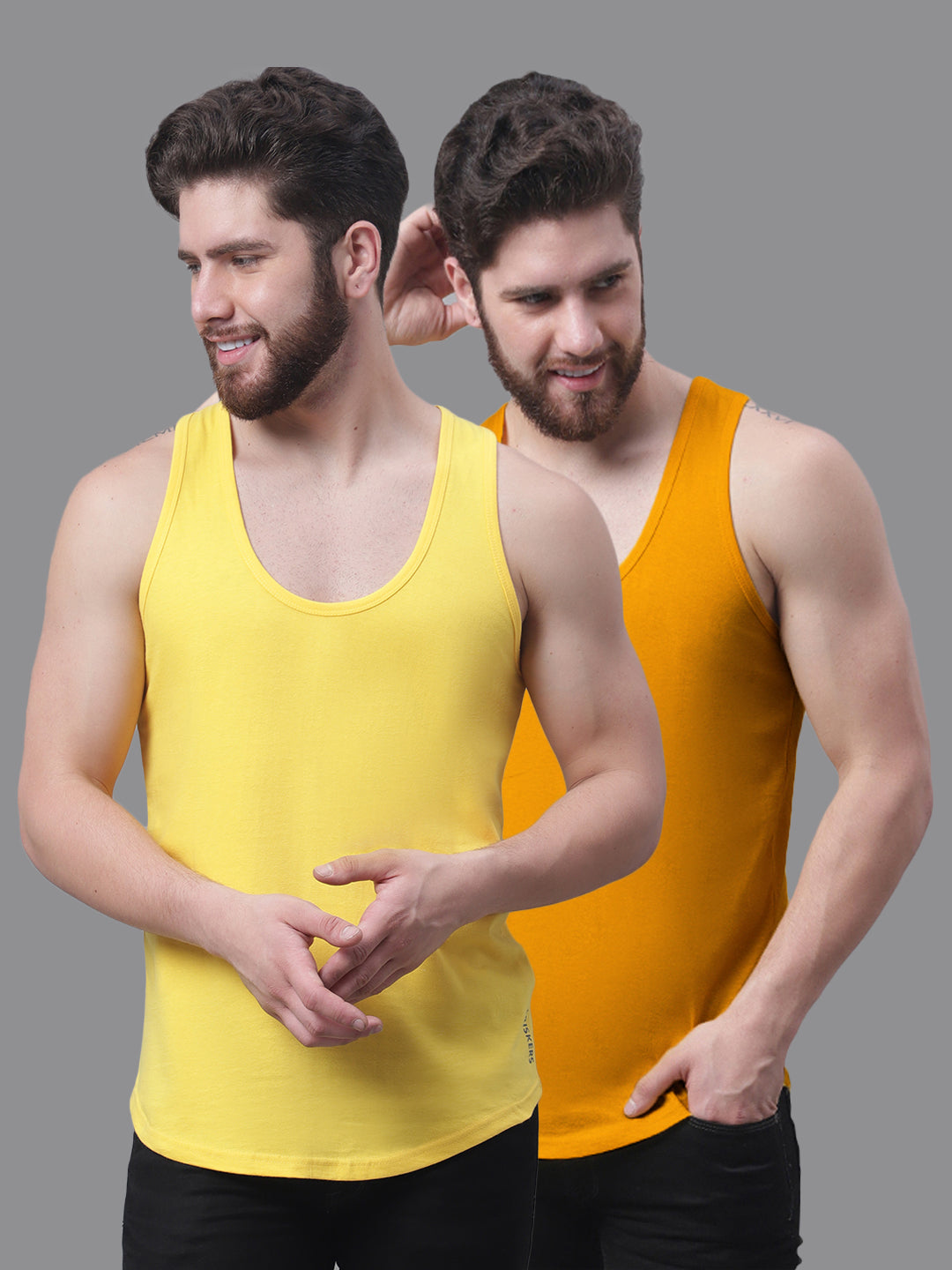 Men's Pack Of 2 Solid Pure Cotton Innerwear Gym Vest - Friskers