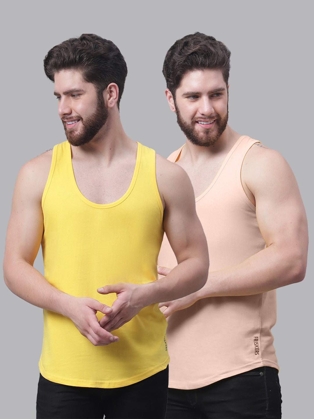 Men's Pack Of 2 Solid Pure Cotton Innerwear Gym Vest - Friskers