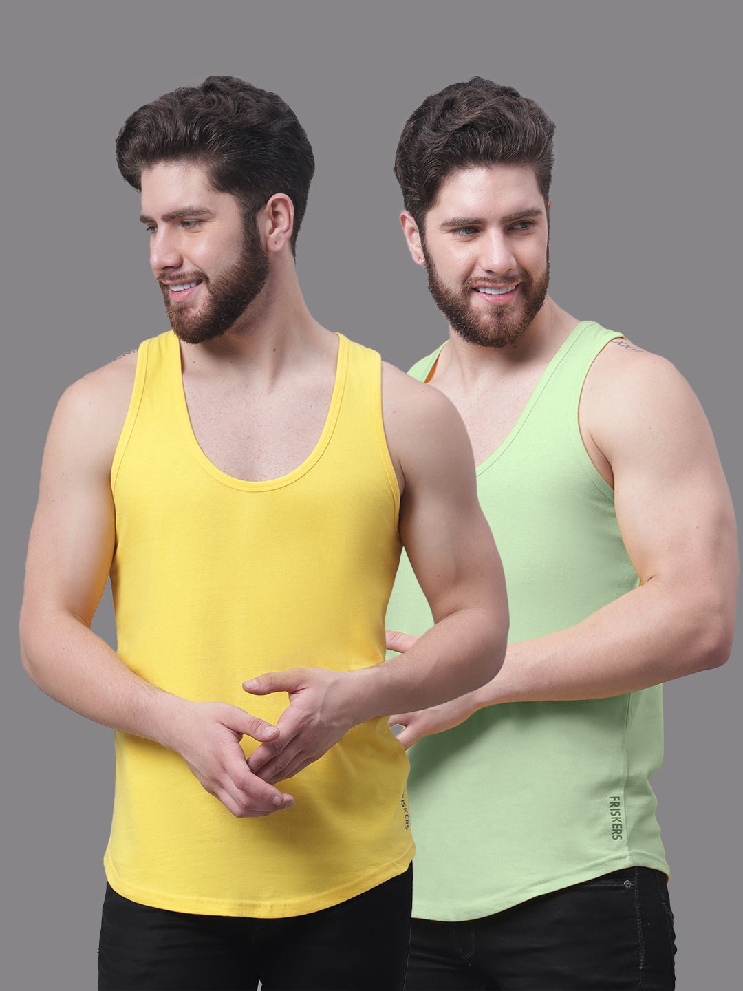 Men's Pack Of 2 Solid Pure Cotton Innerwear Gym Vest - Friskers