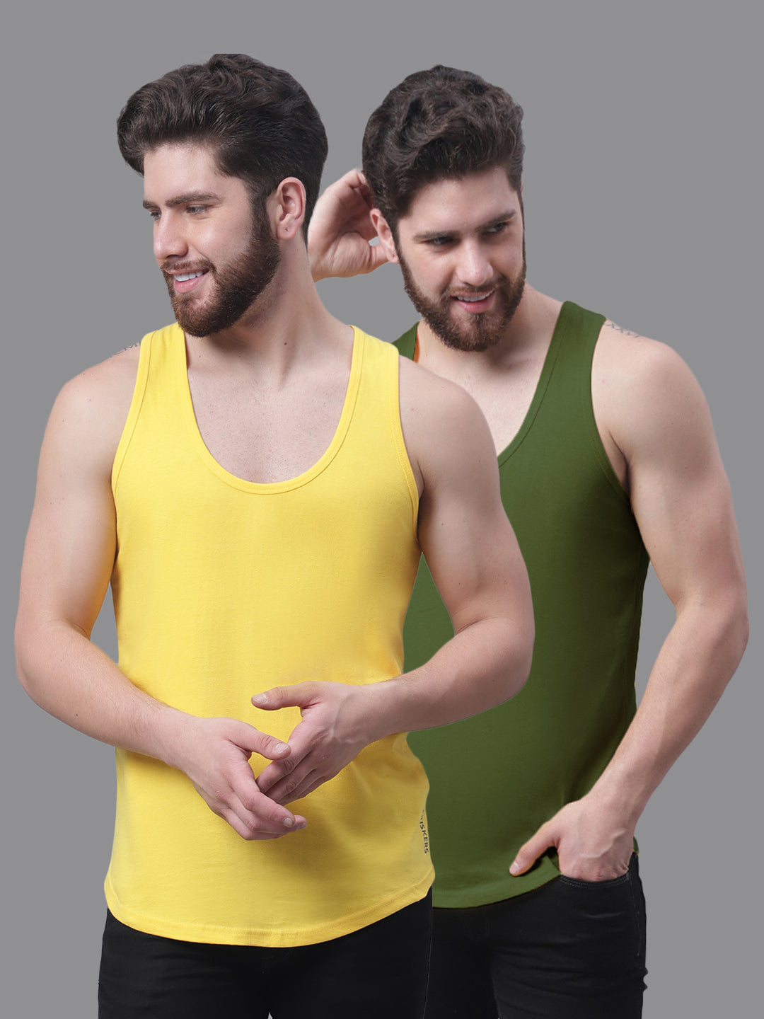 Men's Pack Of 2 Solid Pure Cotton Innerwear Gym Vest - Friskers