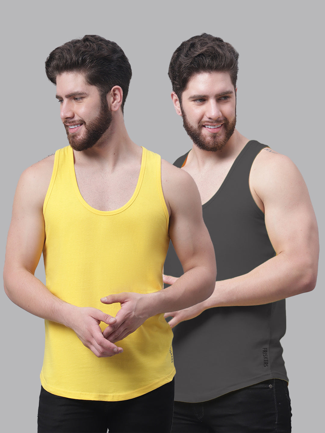 Men's Pack Of 2 Solid Pure Cotton Innerwear Gym Vest - Friskers