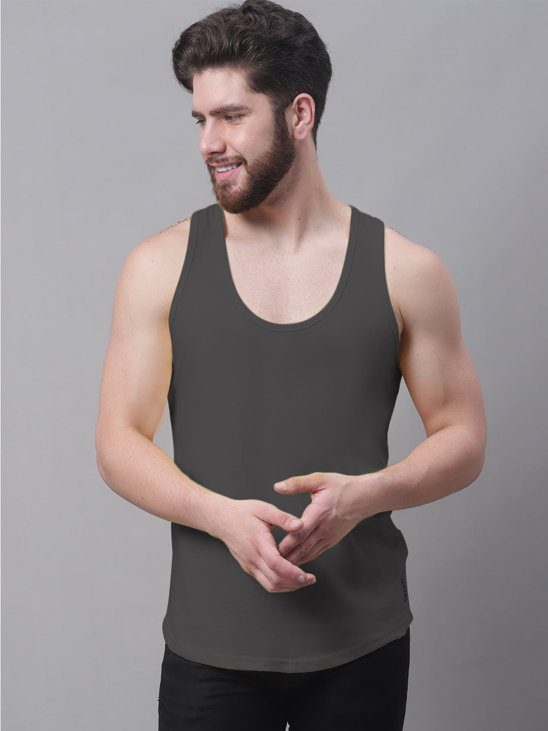 Men's Pack Of 2 Solid Pure Cotton Innerwear Gym Vest - Friskers