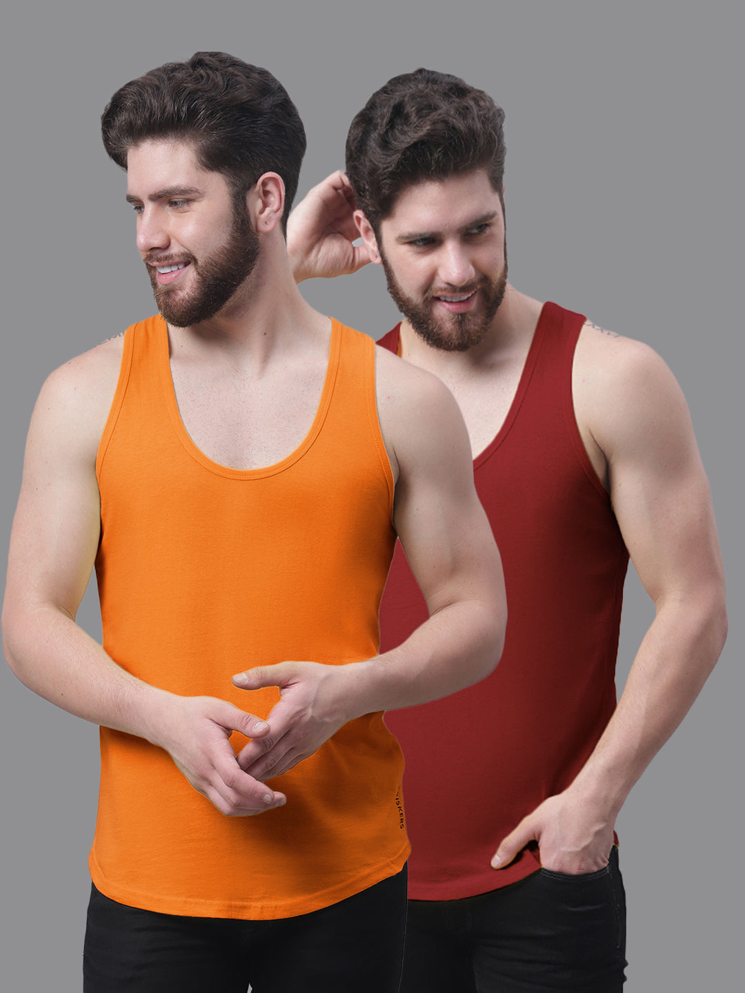 Men's Pack Of 2 Solid Pure Cotton Innerwear Gym Vest - Friskers