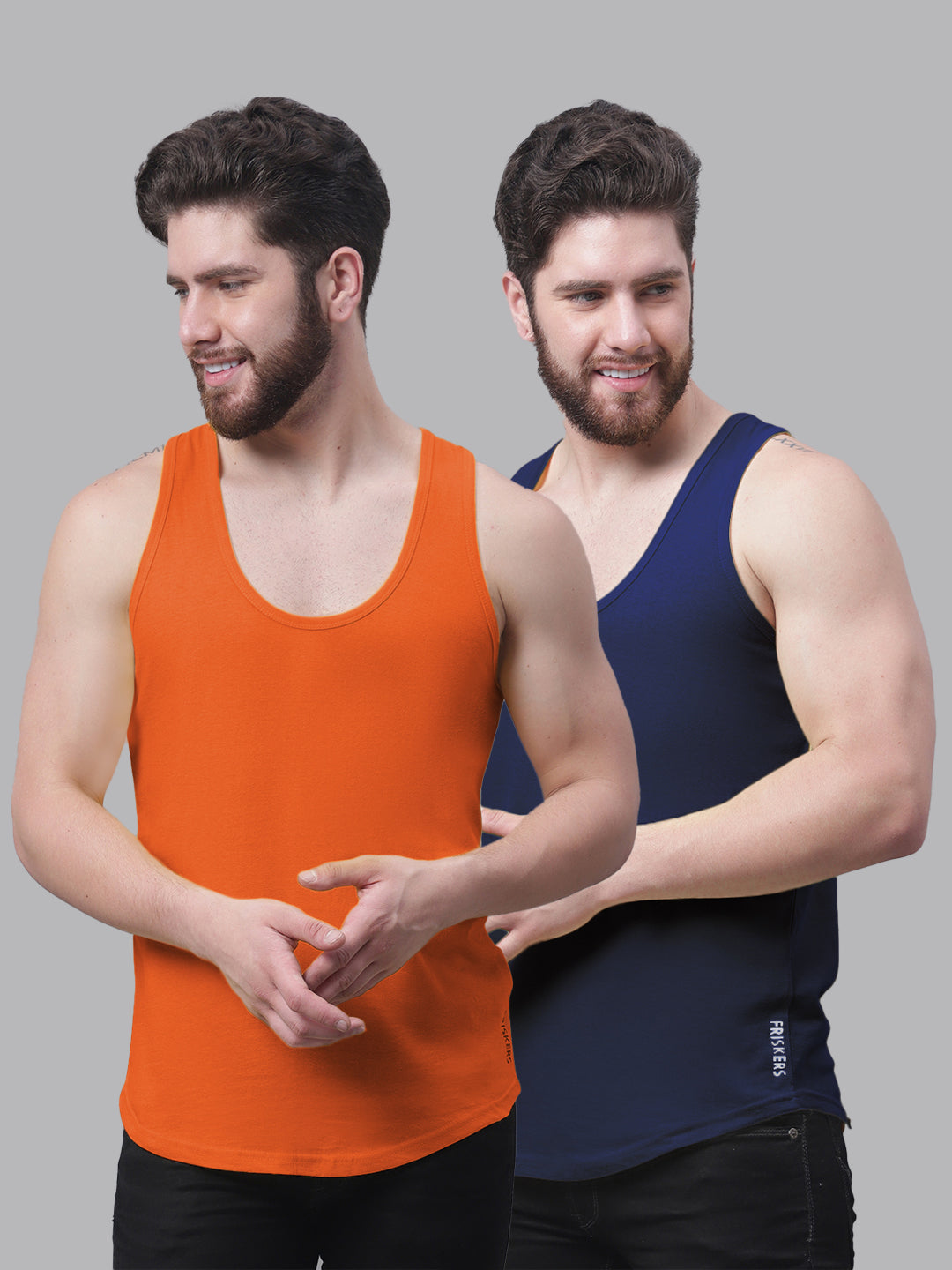 Men's Pack Of 2 Solid Pure Cotton Innerwear Gym Vest - Friskers