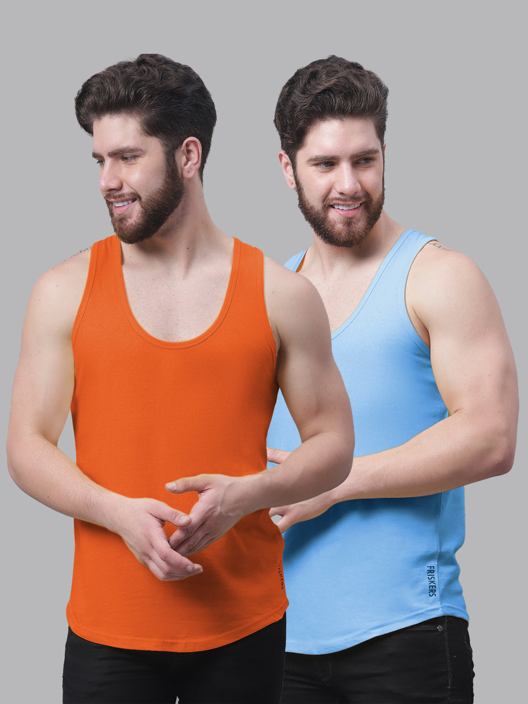 Men's Pack Of 2 Solid Pure Cotton Innerwear Gym Vest - Friskers