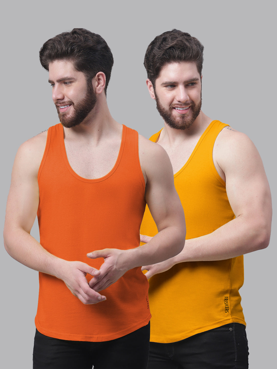 Men's Pack Of 2 Solid Pure Cotton Innerwear Gym Vest - Friskers