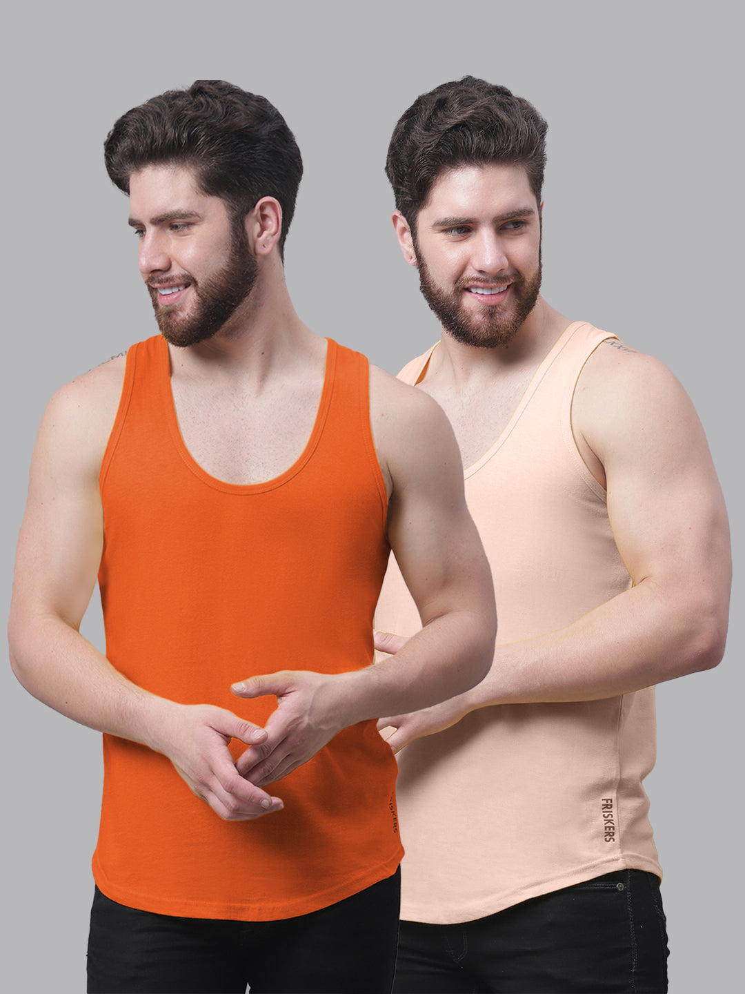 Men's Pack Of 2 Solid Pure Cotton Innerwear Gym Vest - Friskers