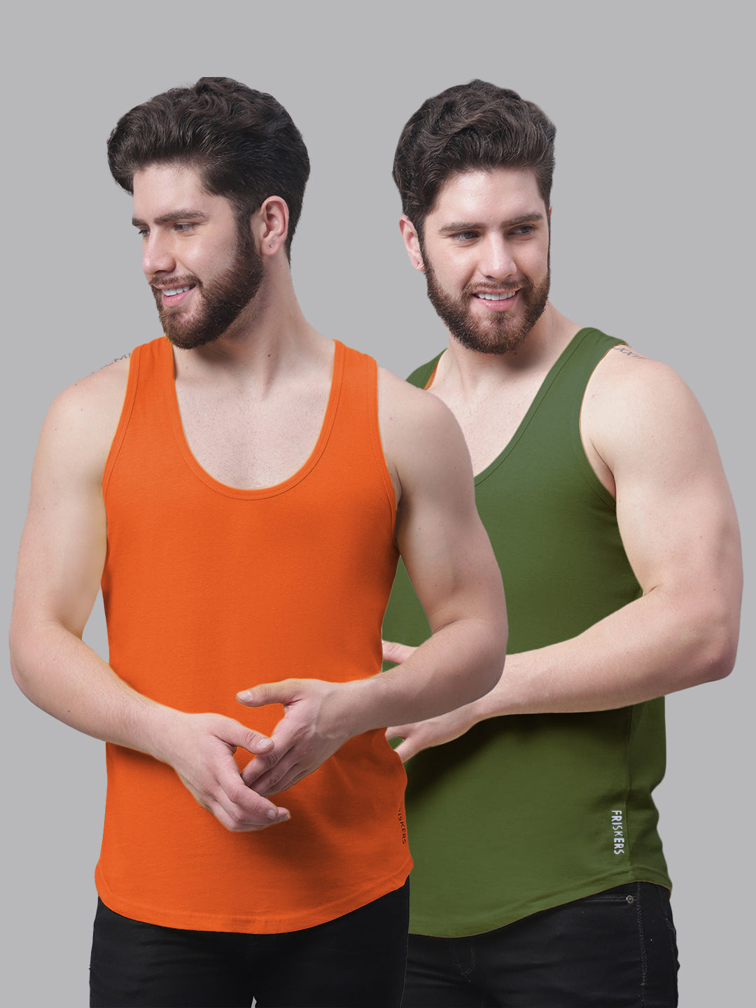 Men's Pack Of 2 Solid Pure Cotton Innerwear Gym Vest - Friskers