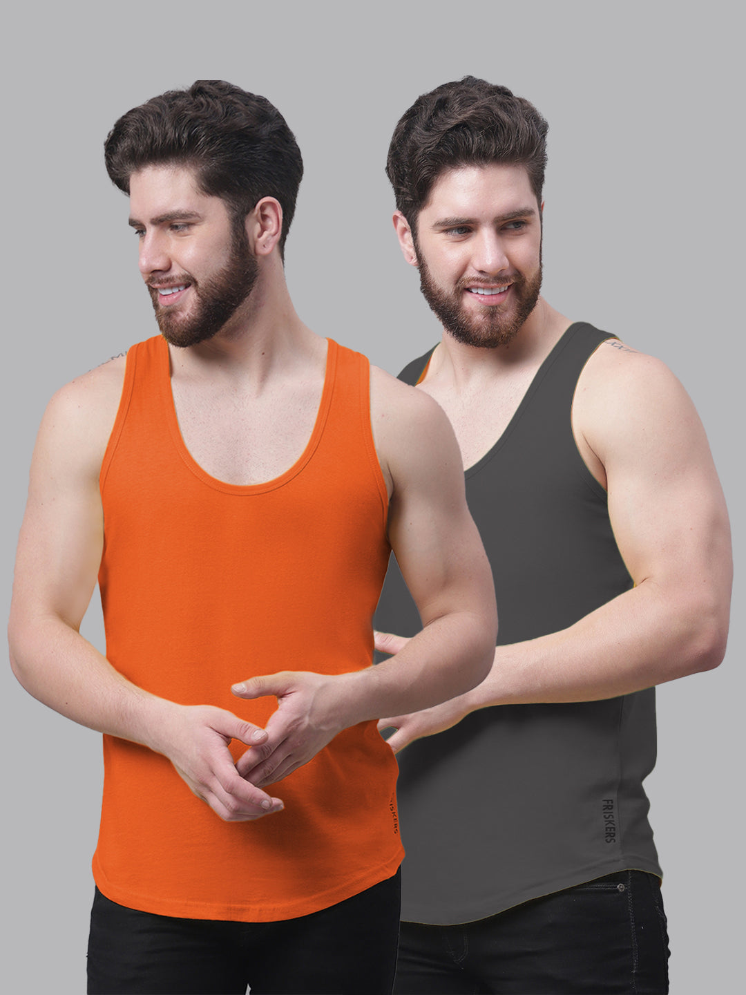 Men's Pack Of 2 Solid Pure Cotton Innerwear Gym Vest - Friskers