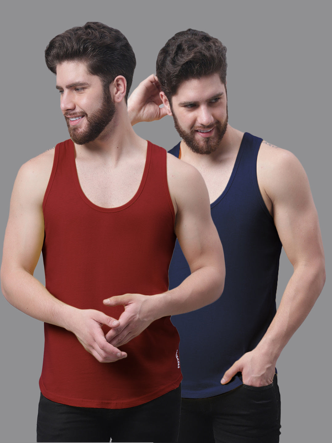 Men's Pack Of 2 Solid Pure Cotton Innerwear Gym Vest - Friskers