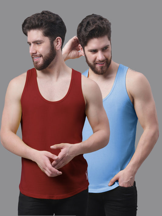 Men's Pack Of 2 Solid Pure Cotton Innerwear Gym Vest - Friskers