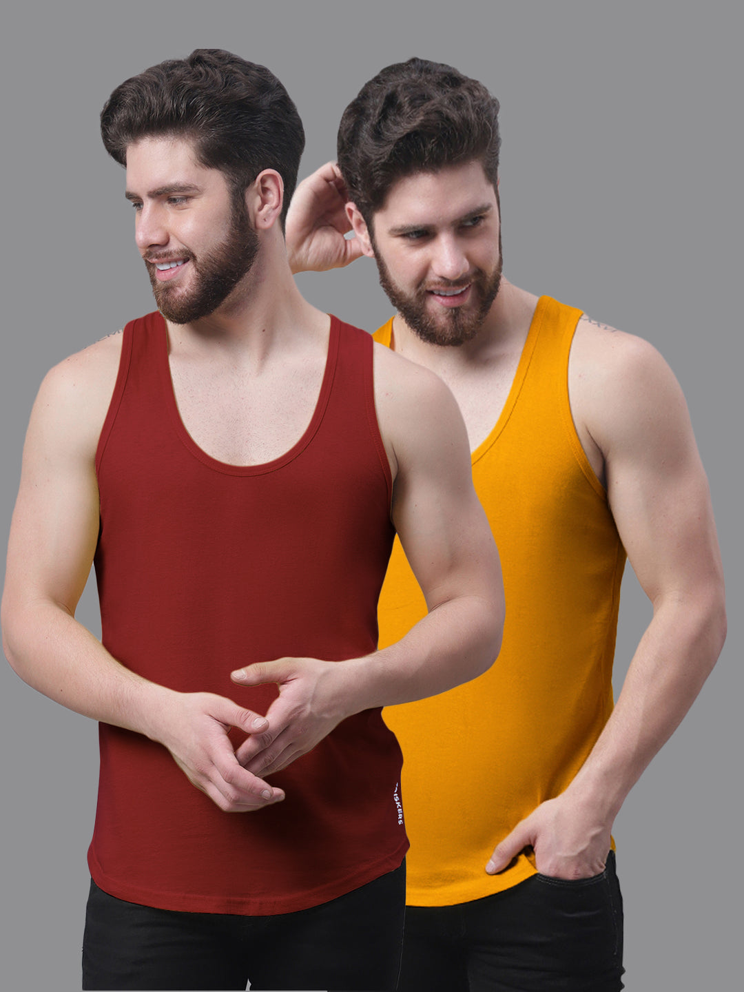 Men's Pack Of 2 Solid Pure Cotton Innerwear Gym Vest - Friskers