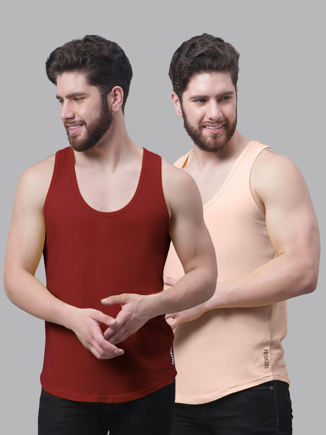 Men's Pack Of 2 Solid Pure Cotton Innerwear Gym Vest - Friskers