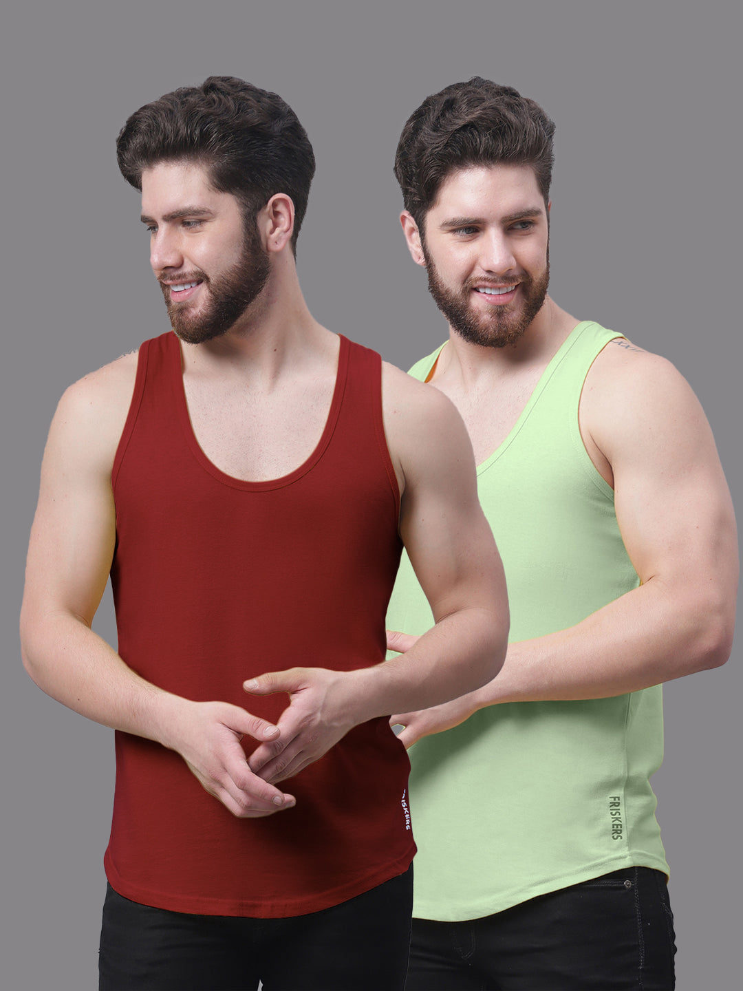 Men's Pack Of 2 Solid Pure Cotton Innerwear Gym Vest - Friskers