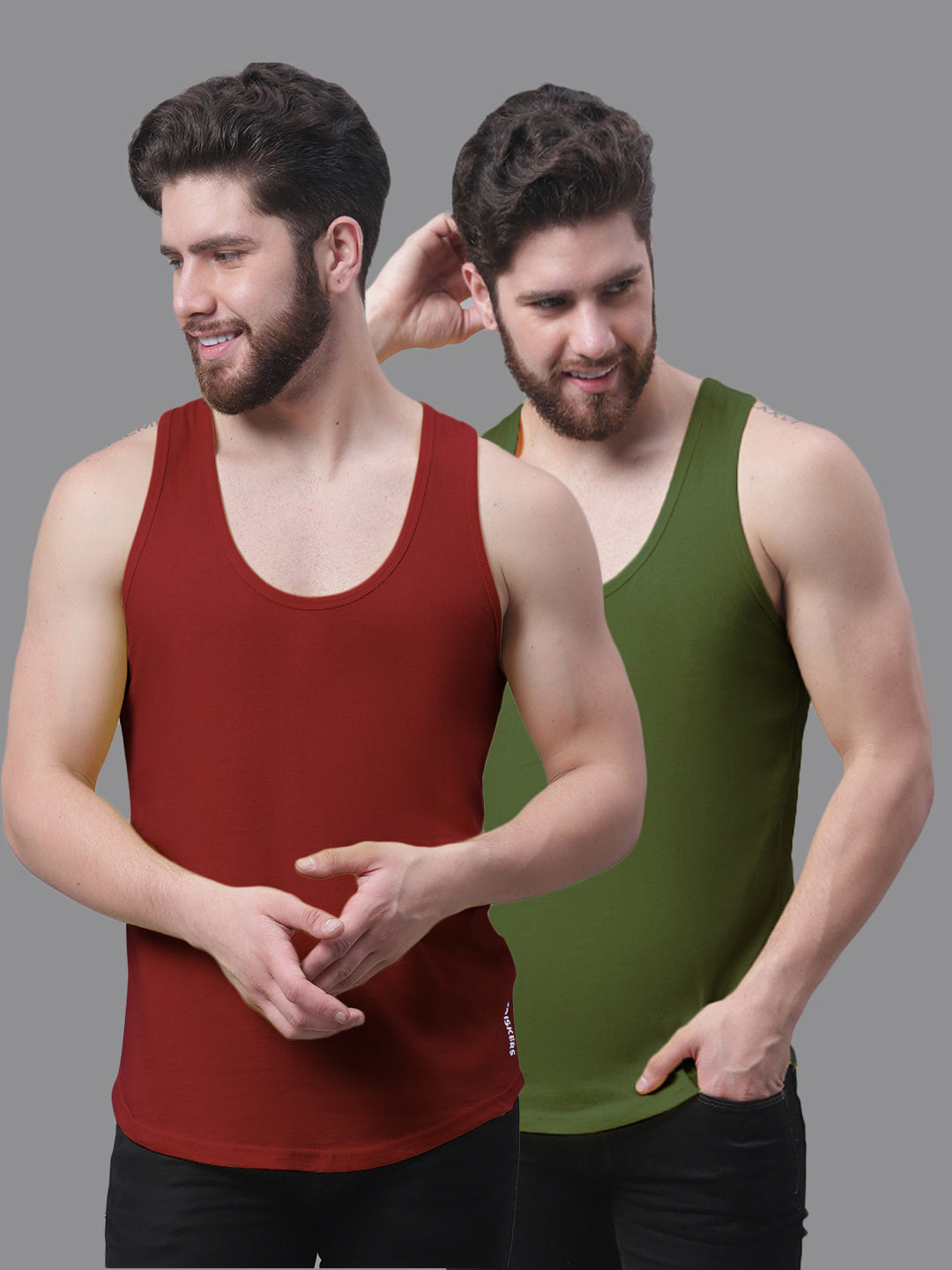 Men's Pack Of 2 Solid Pure Cotton Innerwear Gym Vest - Friskers