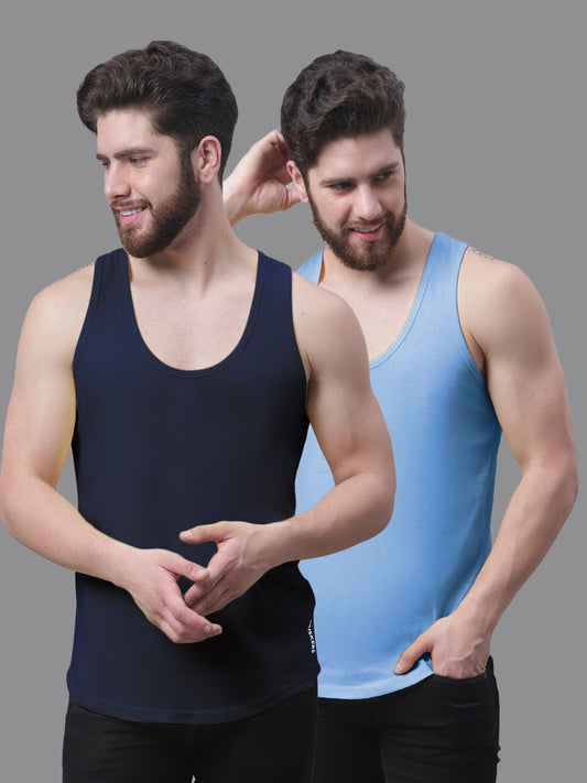 Men's Pack Of 2 Solid Pure Cotton Innerwear Gym Vest - Friskers