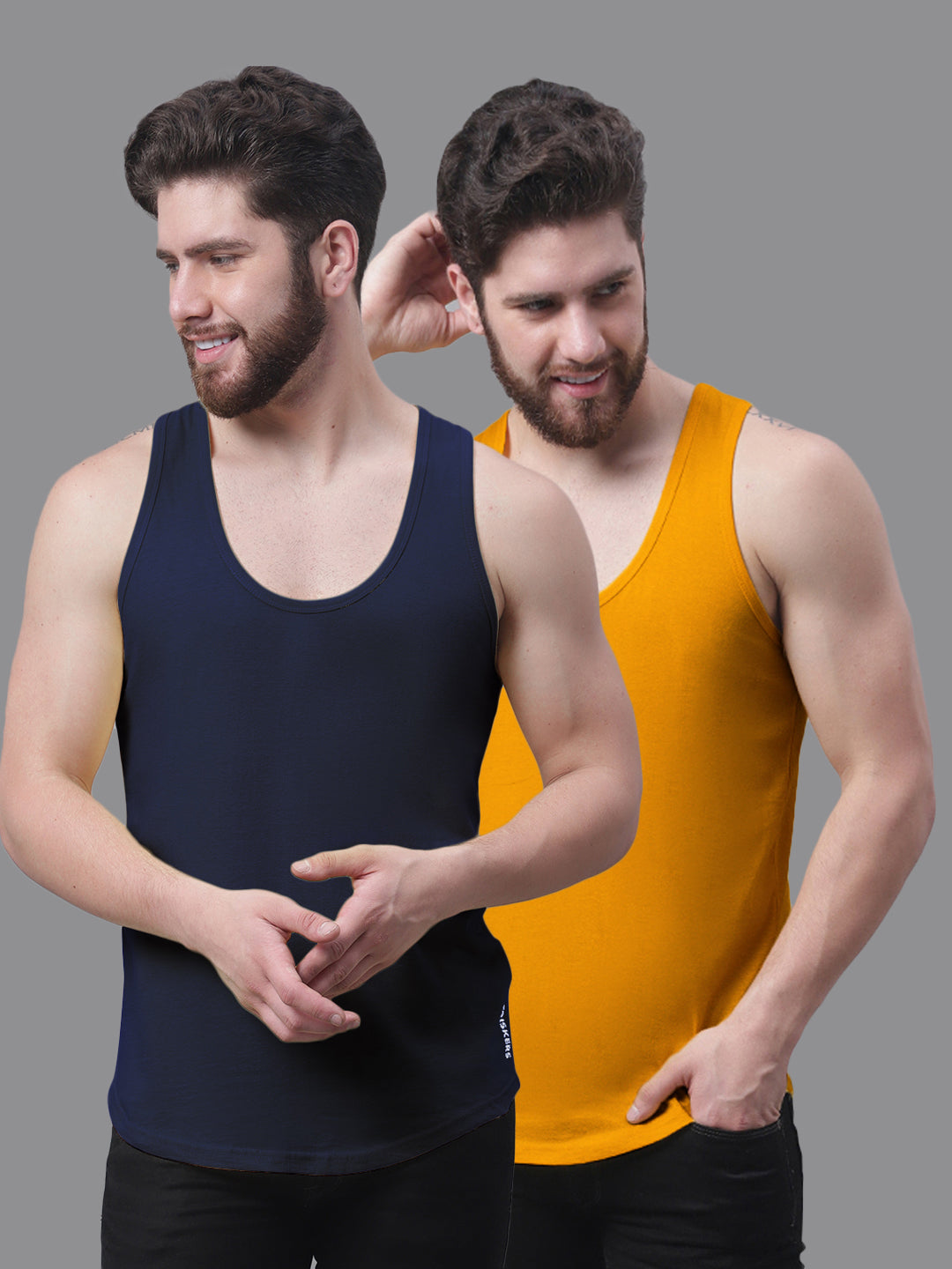 Men's Pack Of 2 Solid Pure Cotton Innerwear Gym Vest - Friskers